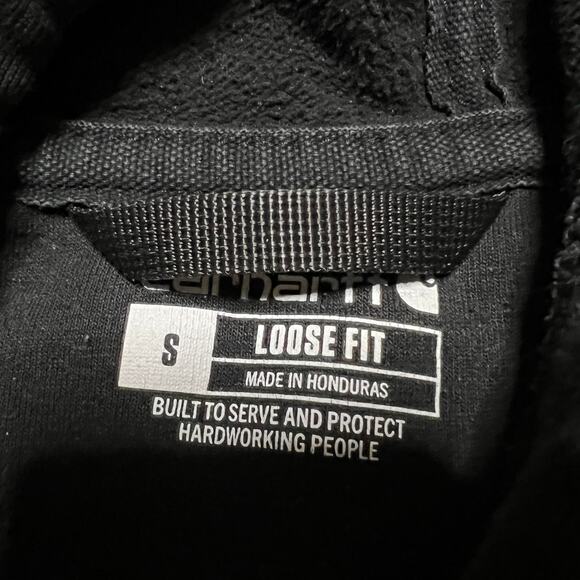 Carhartt Hoodie Mens Small Black Arm Graphic Work Loose Fit Sweatshirt - Picture 6 of 7
